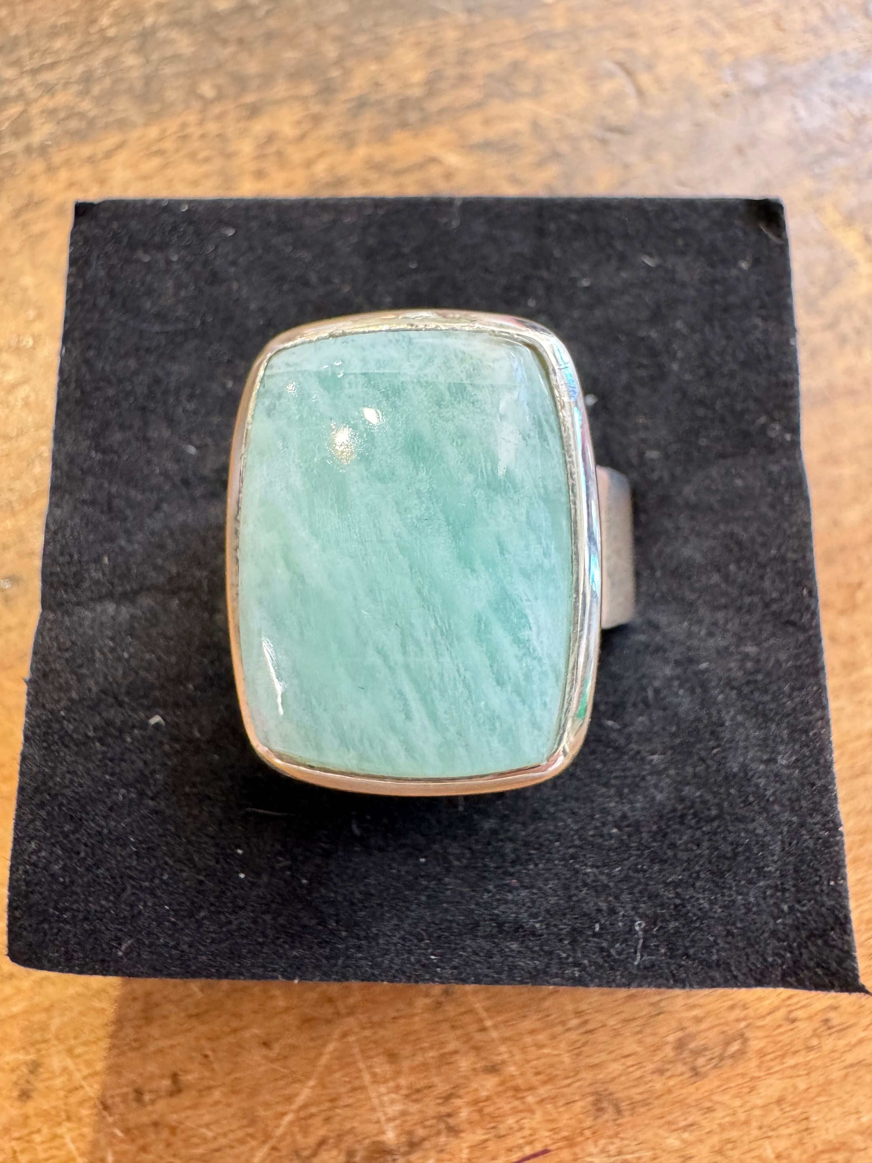 Amazonite Stone & 925 Sterling Silver Ring Sz9