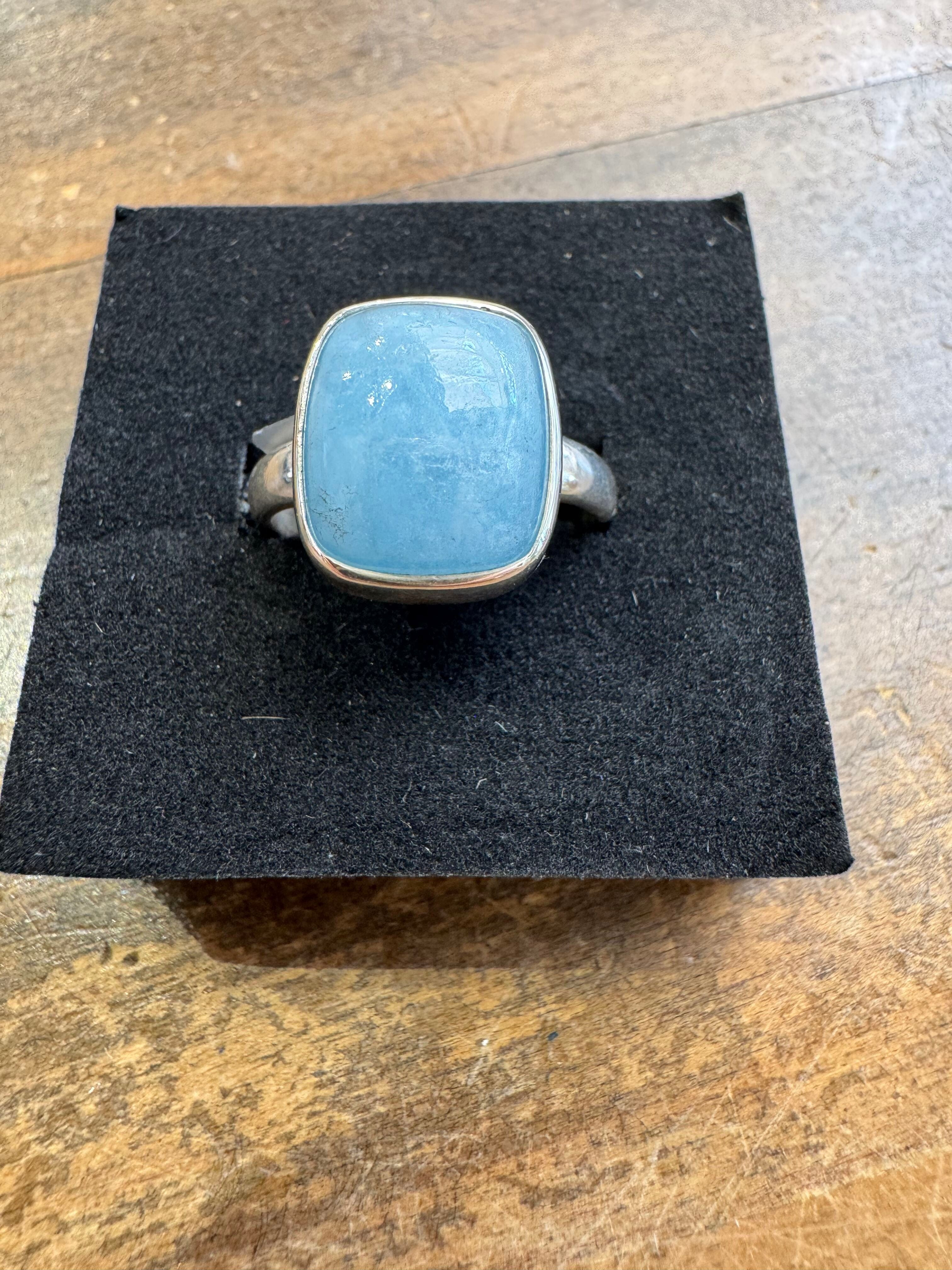 Aquamarine & Sterling Silver Ring - Sz 9