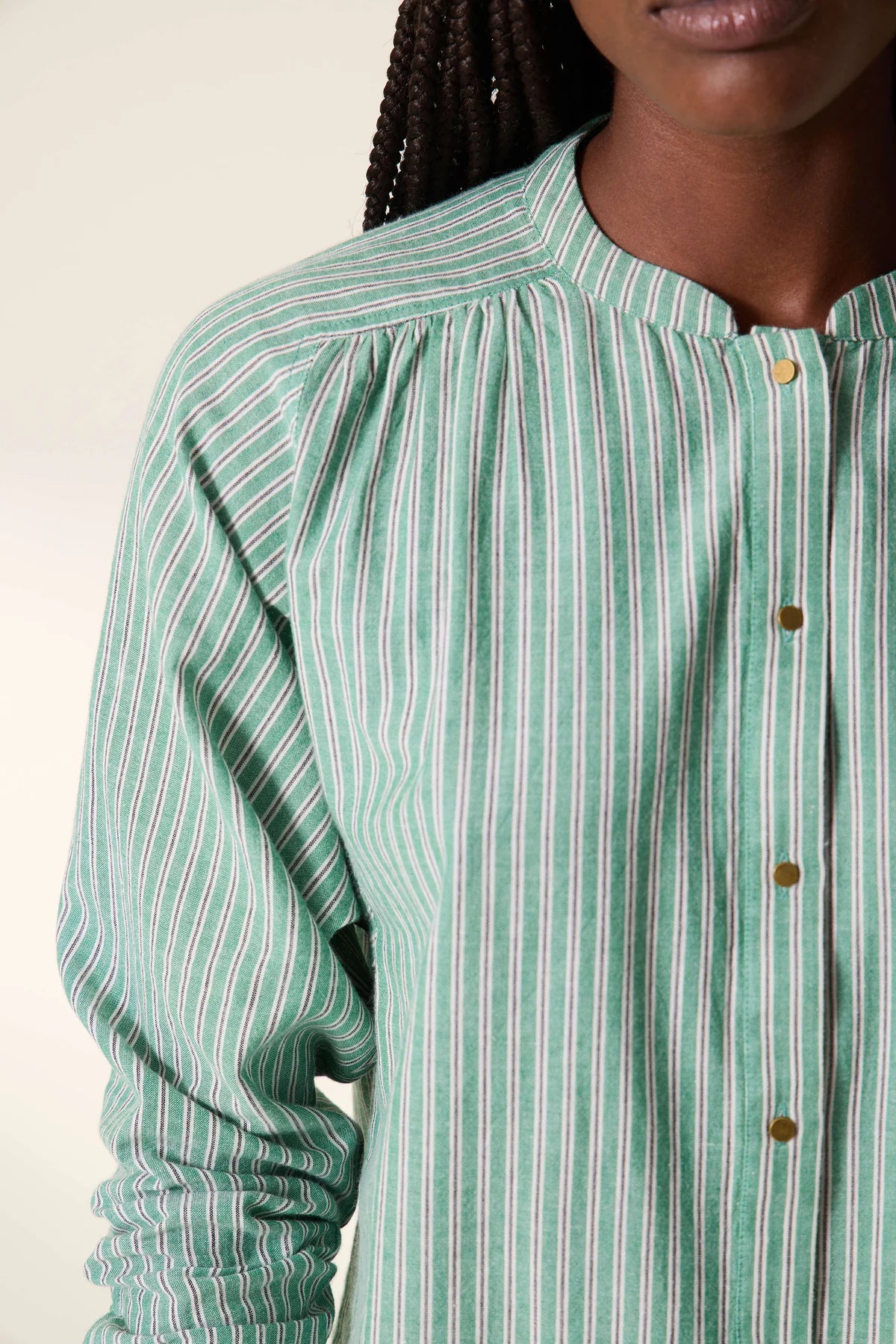 Leon & Harper Caith Stripe Organic Cotton Shirt, Green
