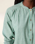Leon & Harper Caith Stripe Organic Cotton Shirt, Green