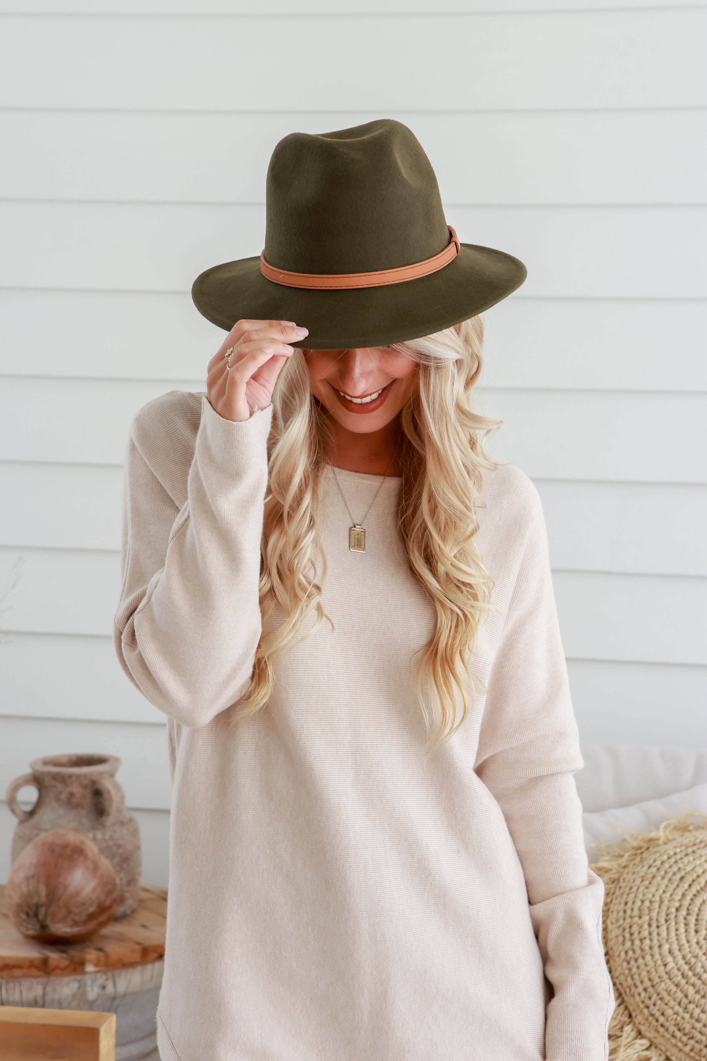 Free Spirit Panama Wool Hat Tan Band -Khaki