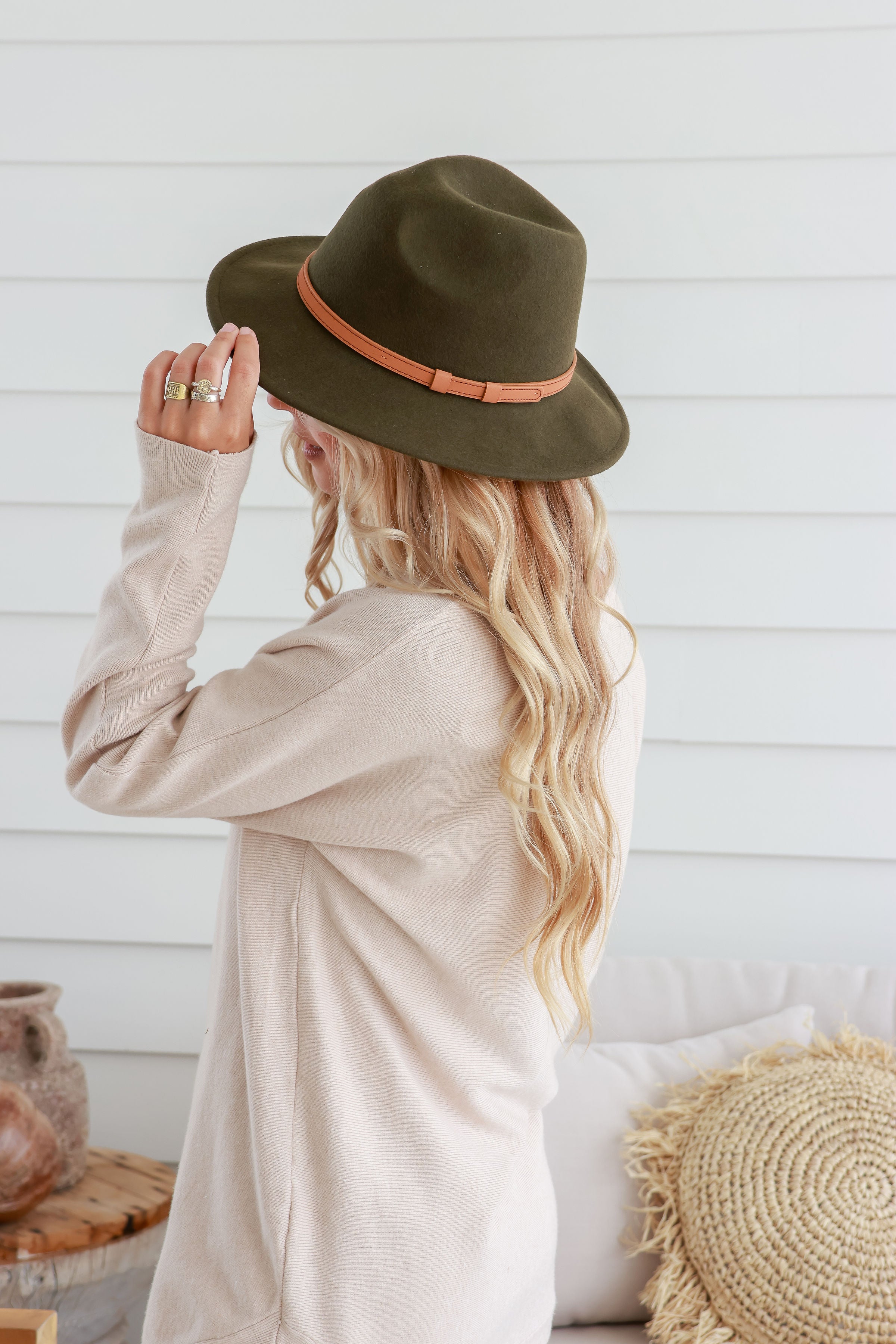 Free Spirit Panama Wool Hat Tan Band -Khaki