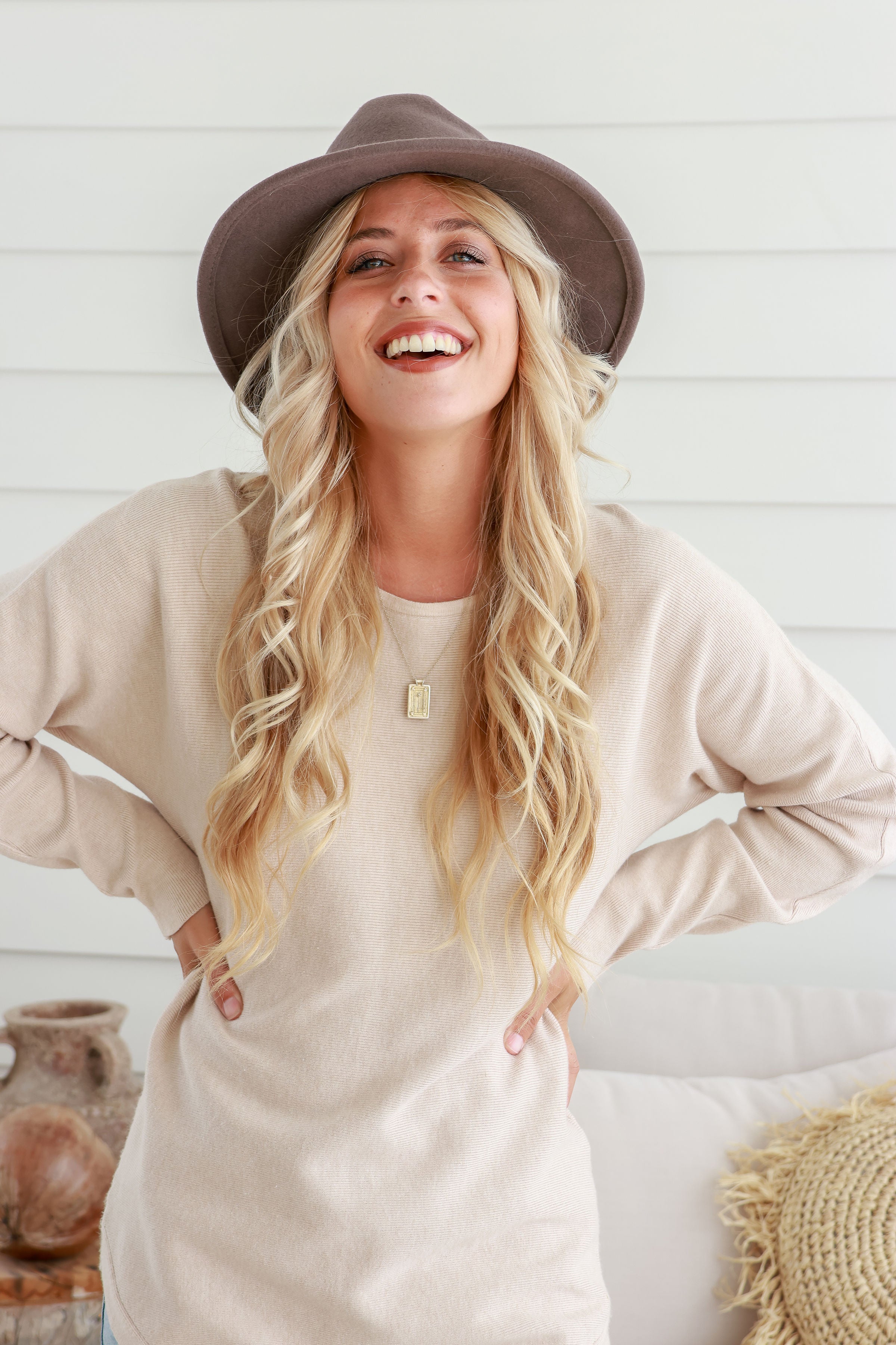 Free Spirit Panama Wool Hat Tan Band -Mushroom