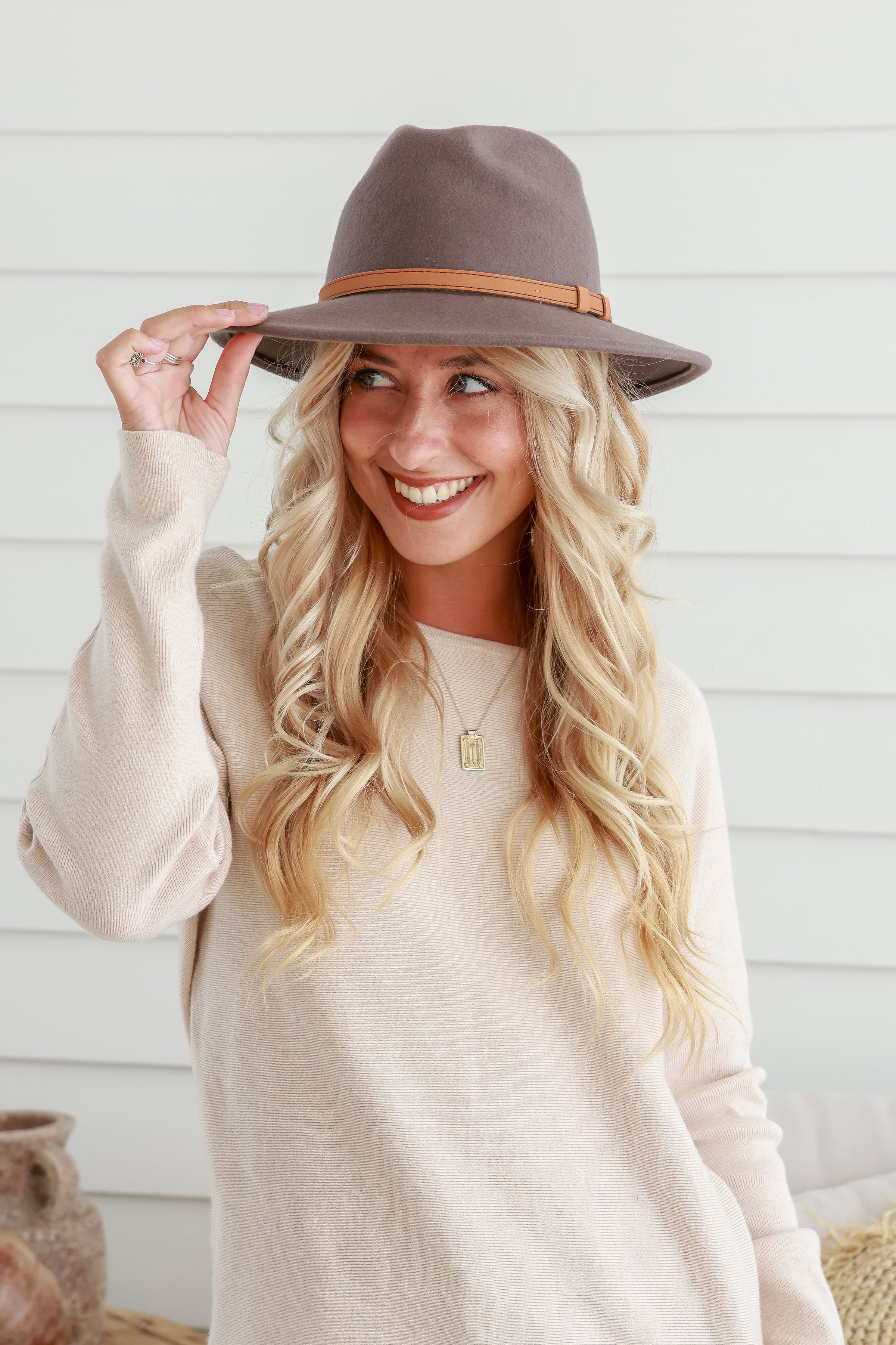 Free Spirit Panama Wool Hat Tan Band -Mushroom