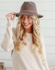 Free Spirit Panama Wool Hat Tan Band -Mushroom