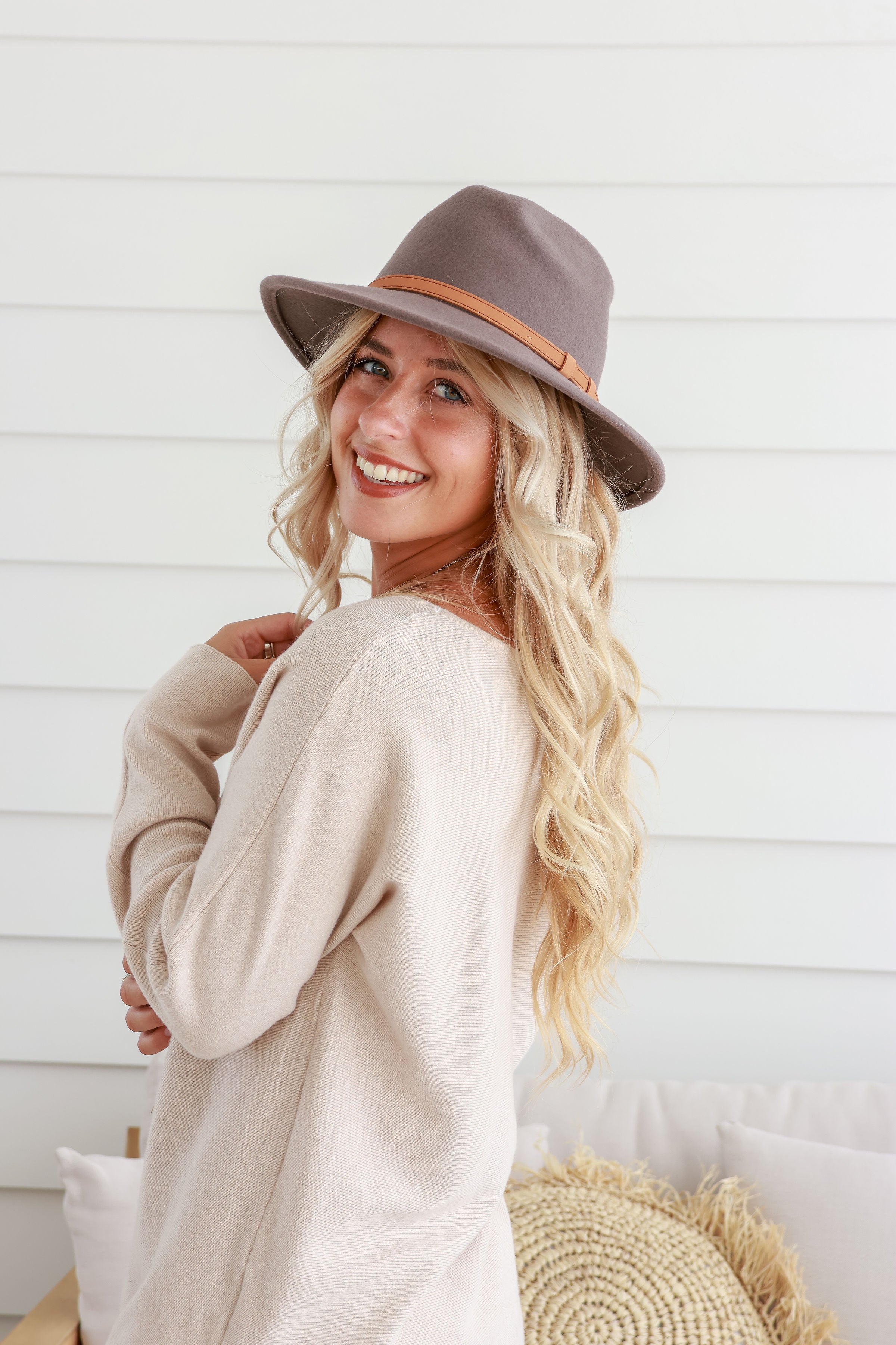 Free Spirit Panama Wool Hat Tan Band -Mushroom