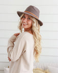 Free Spirit Panama Wool Hat Tan Band -Mushroom