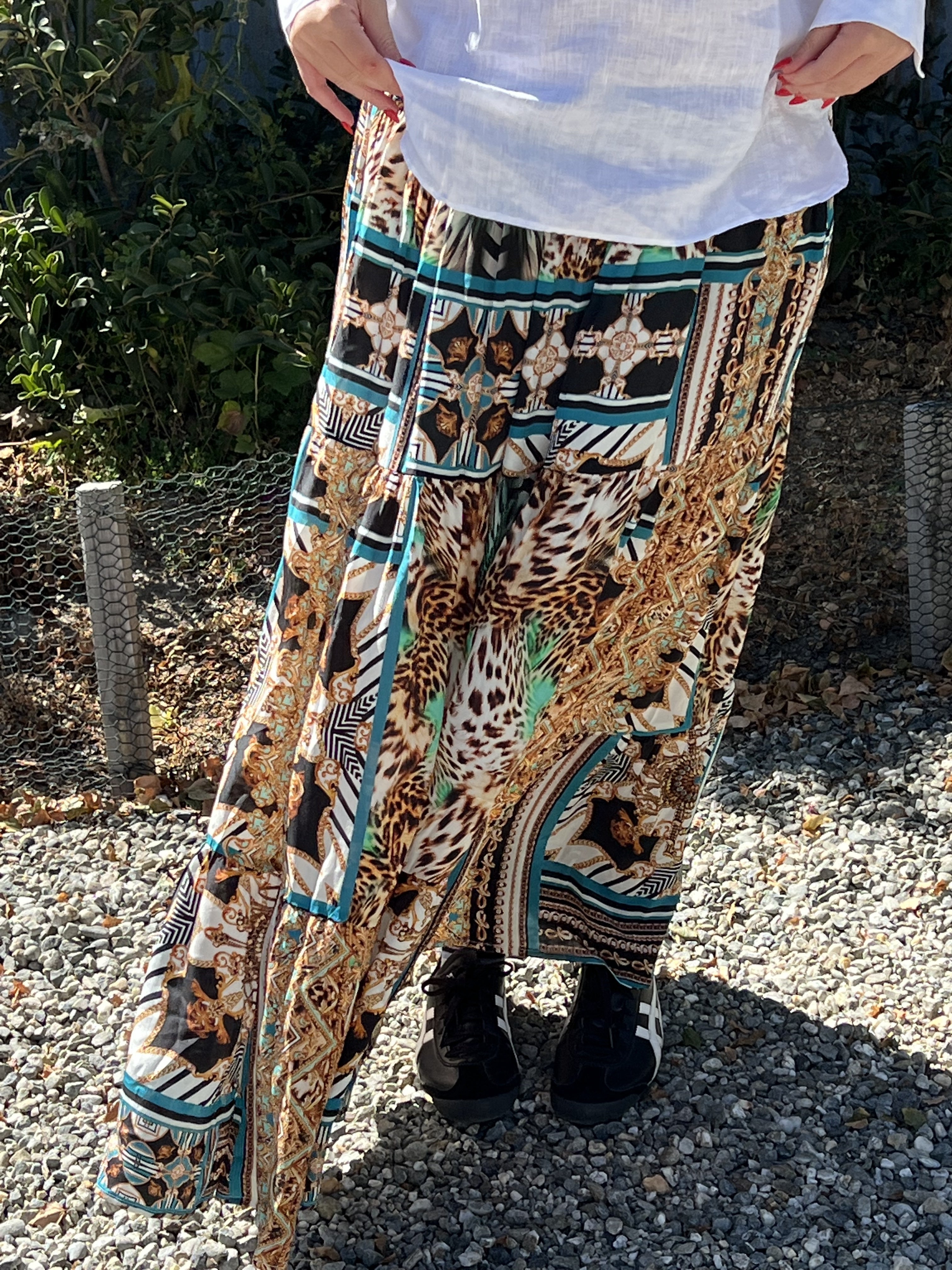 INOA Silk Long Tiered Maxi Skirt - Samsara