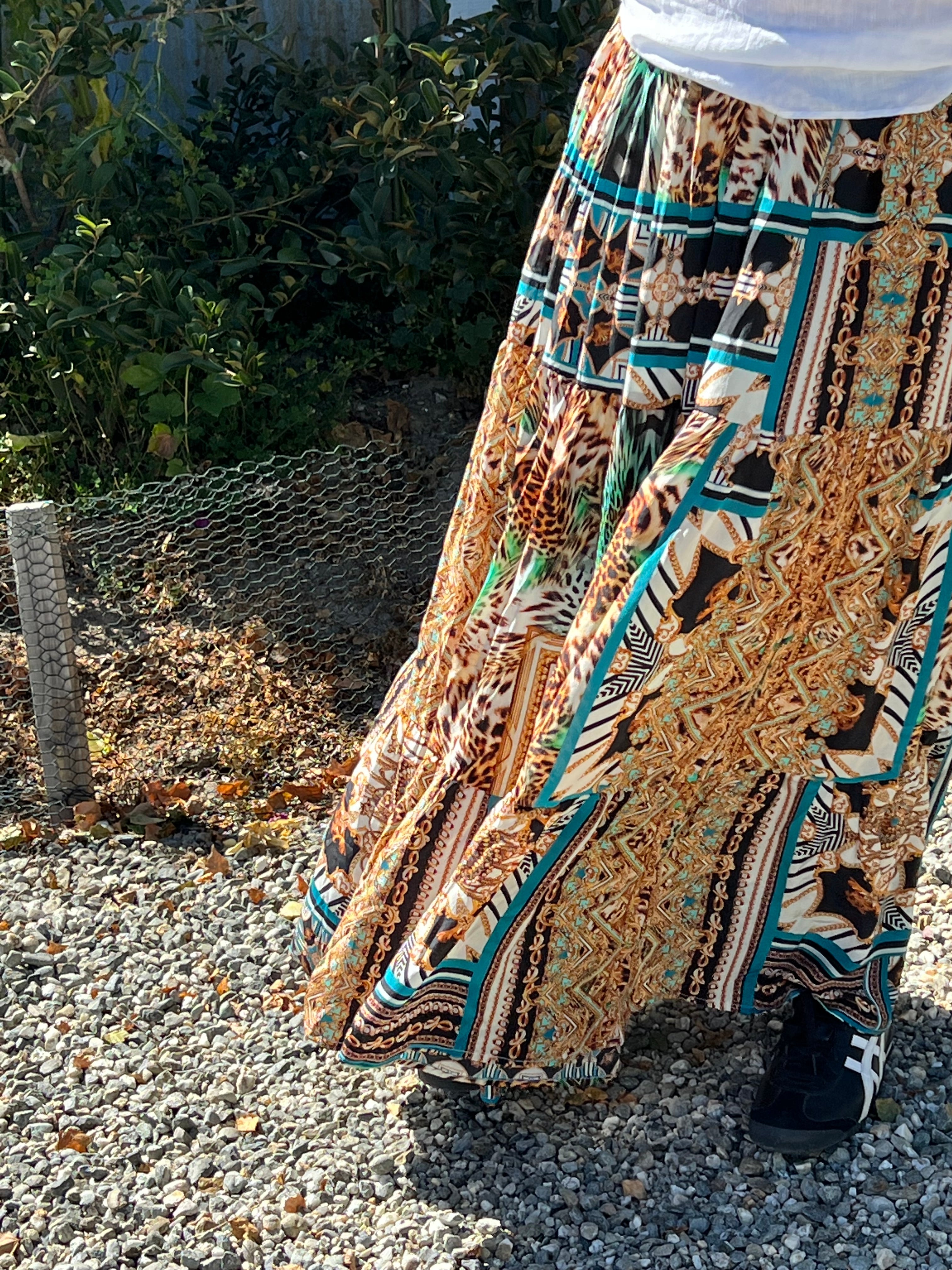 INOA Silk Long Tiered Maxi Skirt - Samsara