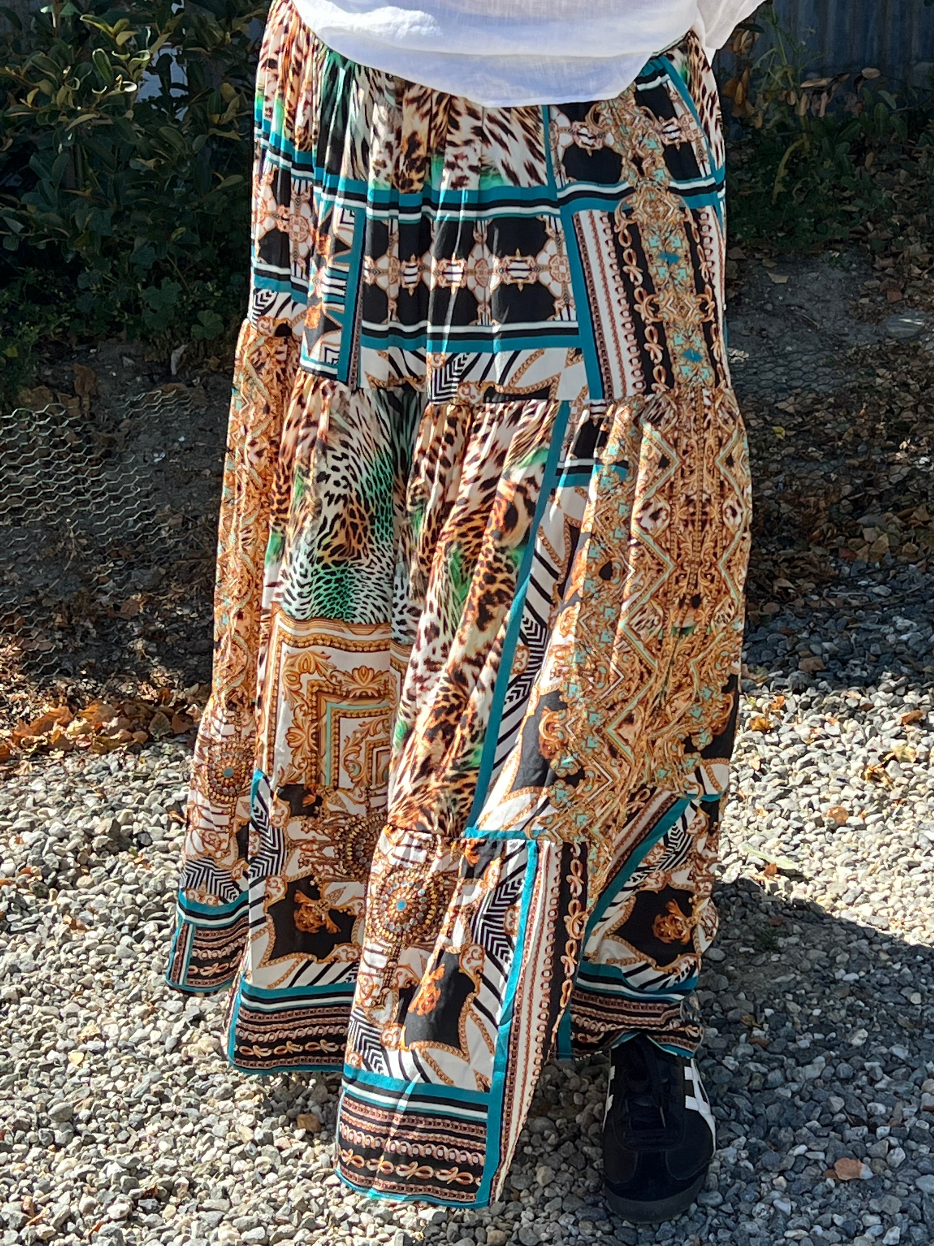 INOA Silk Long Tiered Maxi Skirt - Samsara