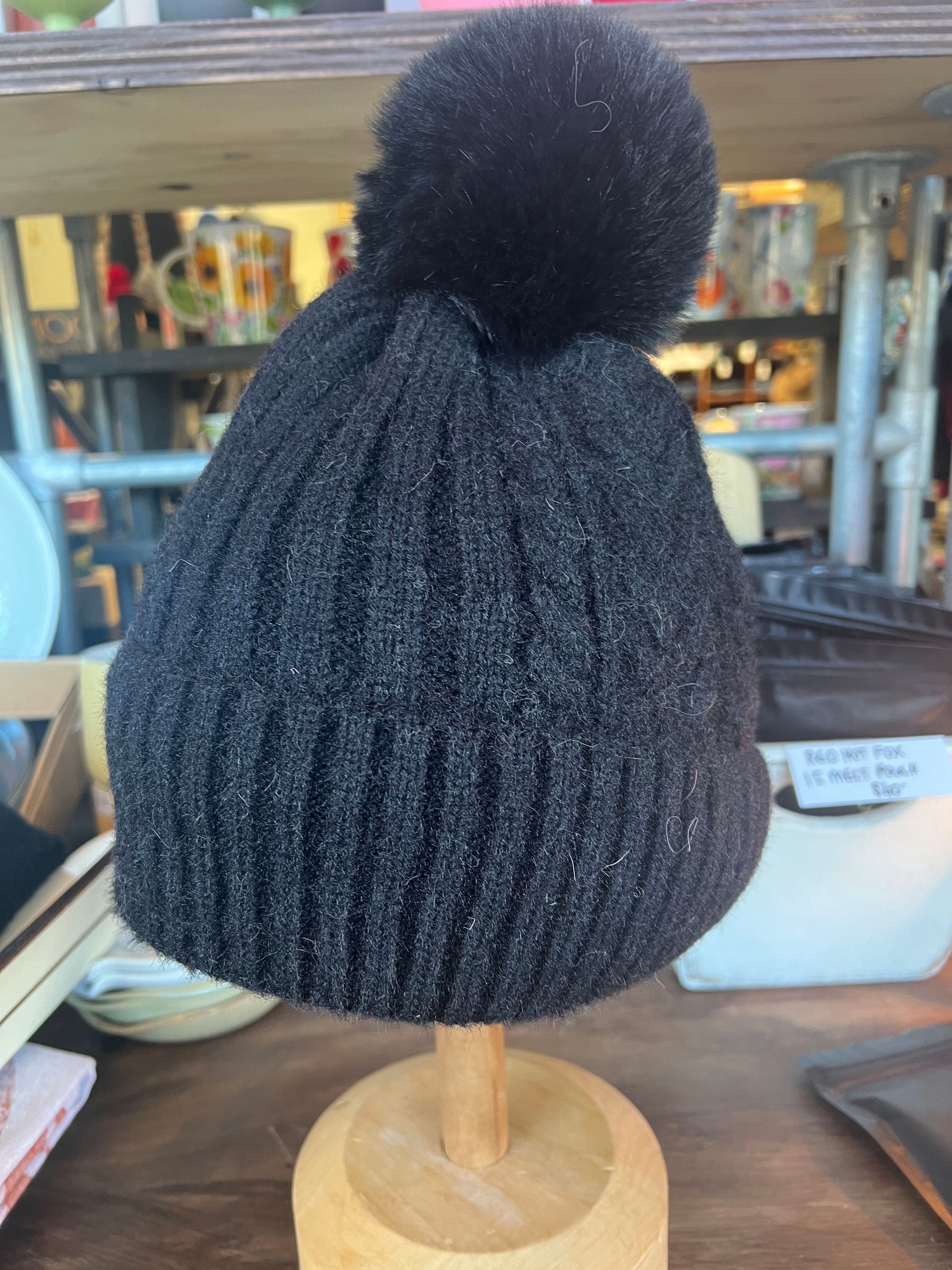 Head Start Cashmere Blend Pom Pom Beanie/Hat - Black