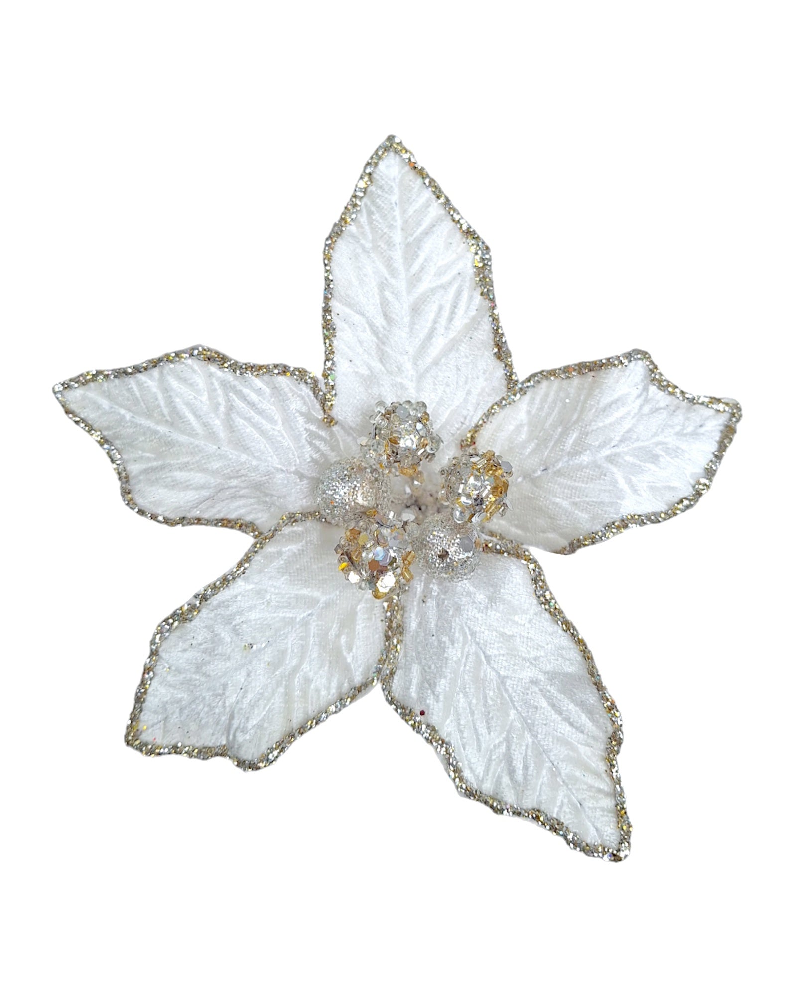 Alison's Acquisitions Christmas Jewelled Poinsettia - Cream- Small