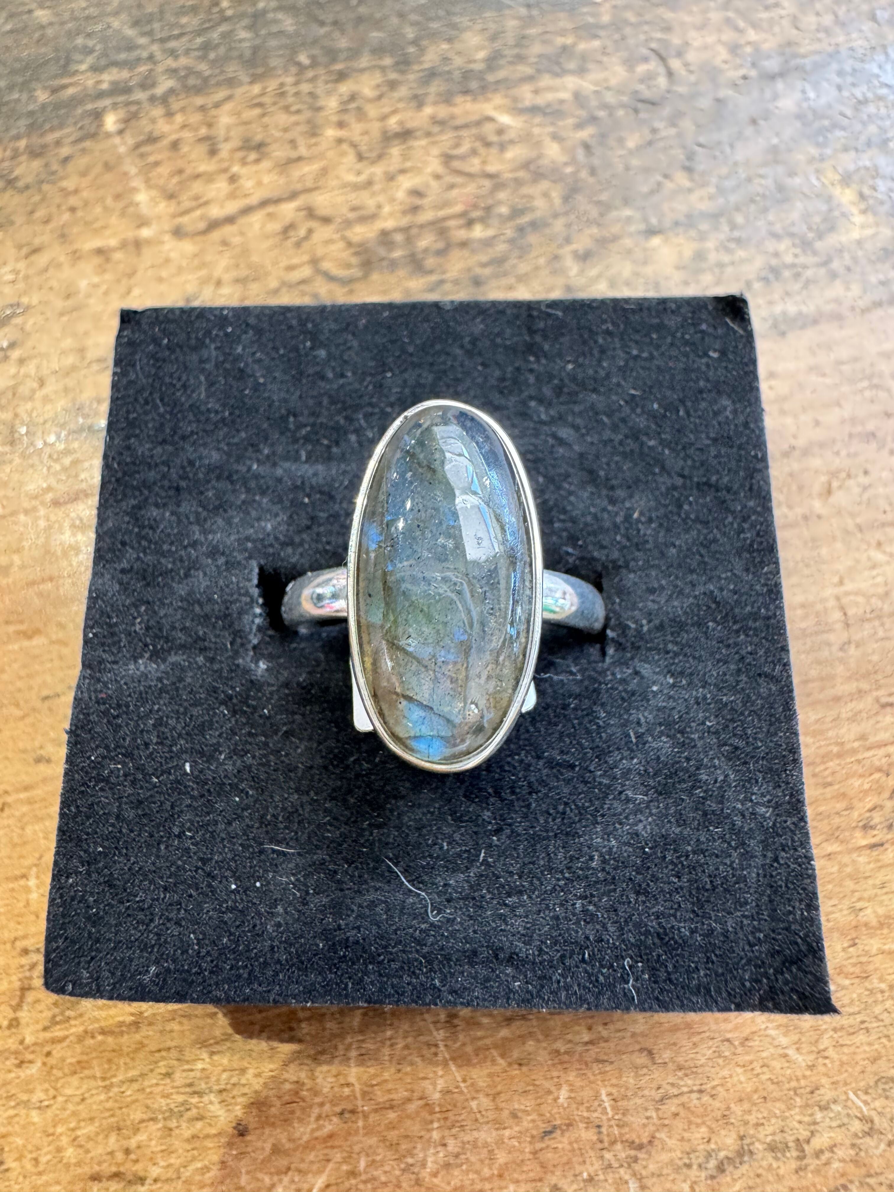 Labradorite & 925 Sterling Silver Ring Sz 8
