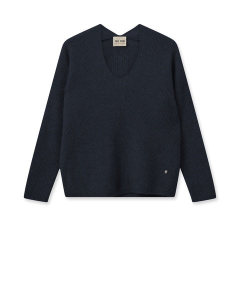 Mos Mosh Thora V-Neck Knit Jersey - Salute Navy