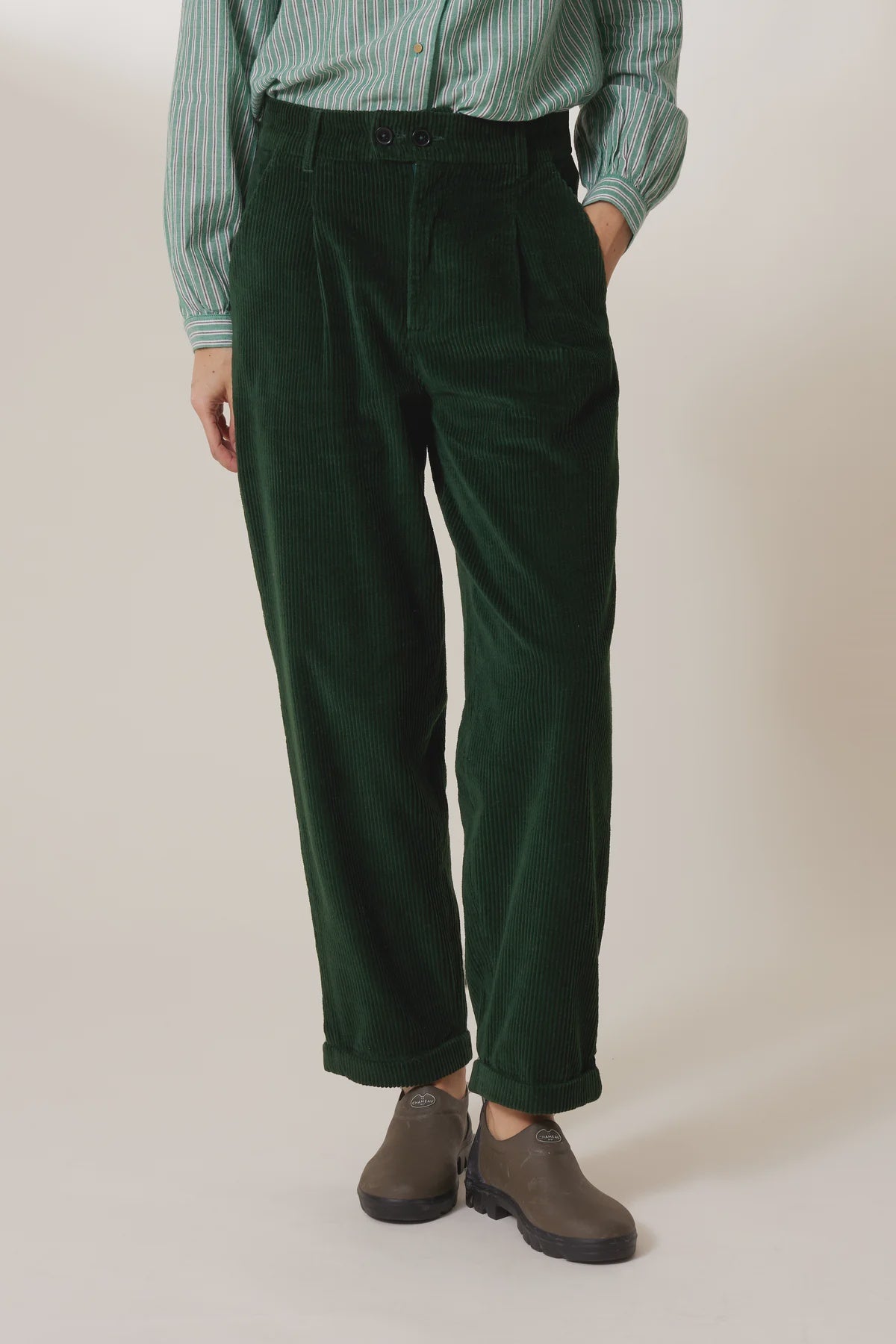 Leon & Harper Prom Corduroy Pants - Green