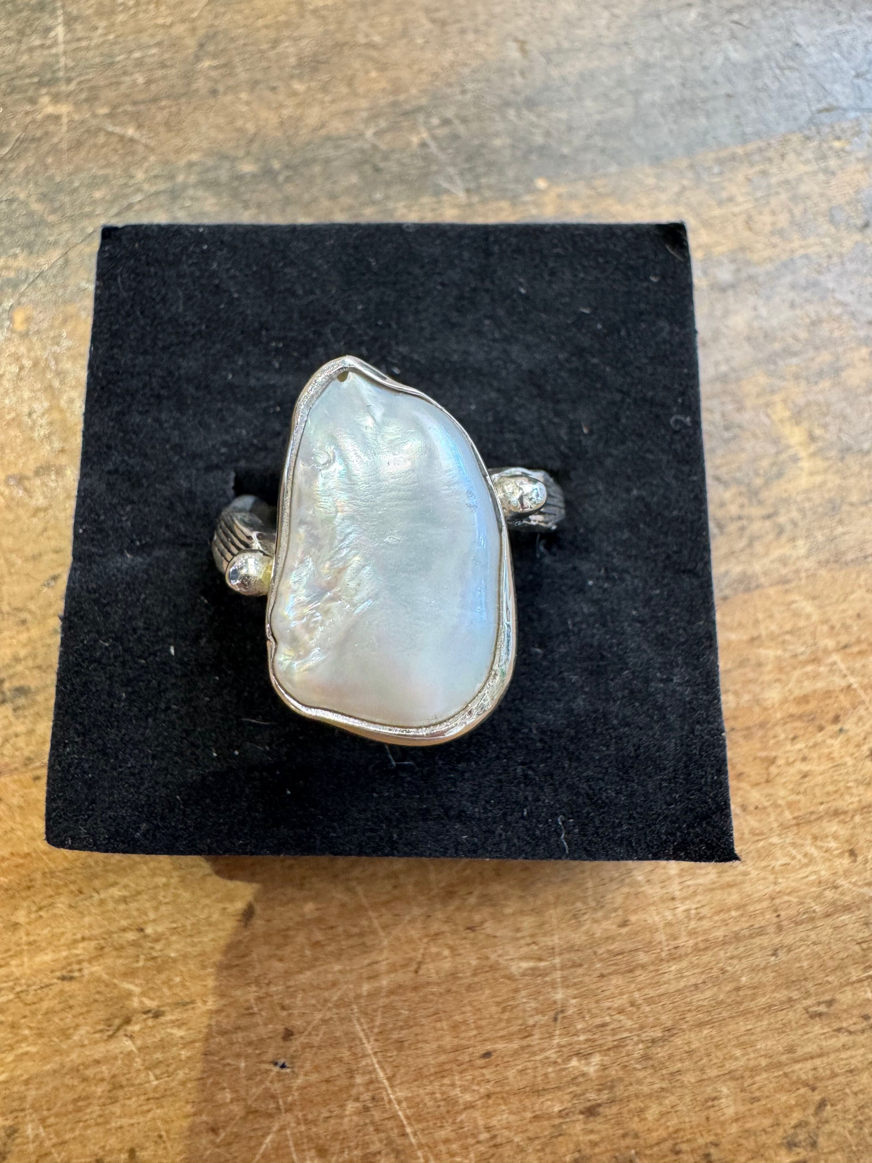 Keshi Pearl Chunky ring is set in 925 Sterling Silver Oval Ring