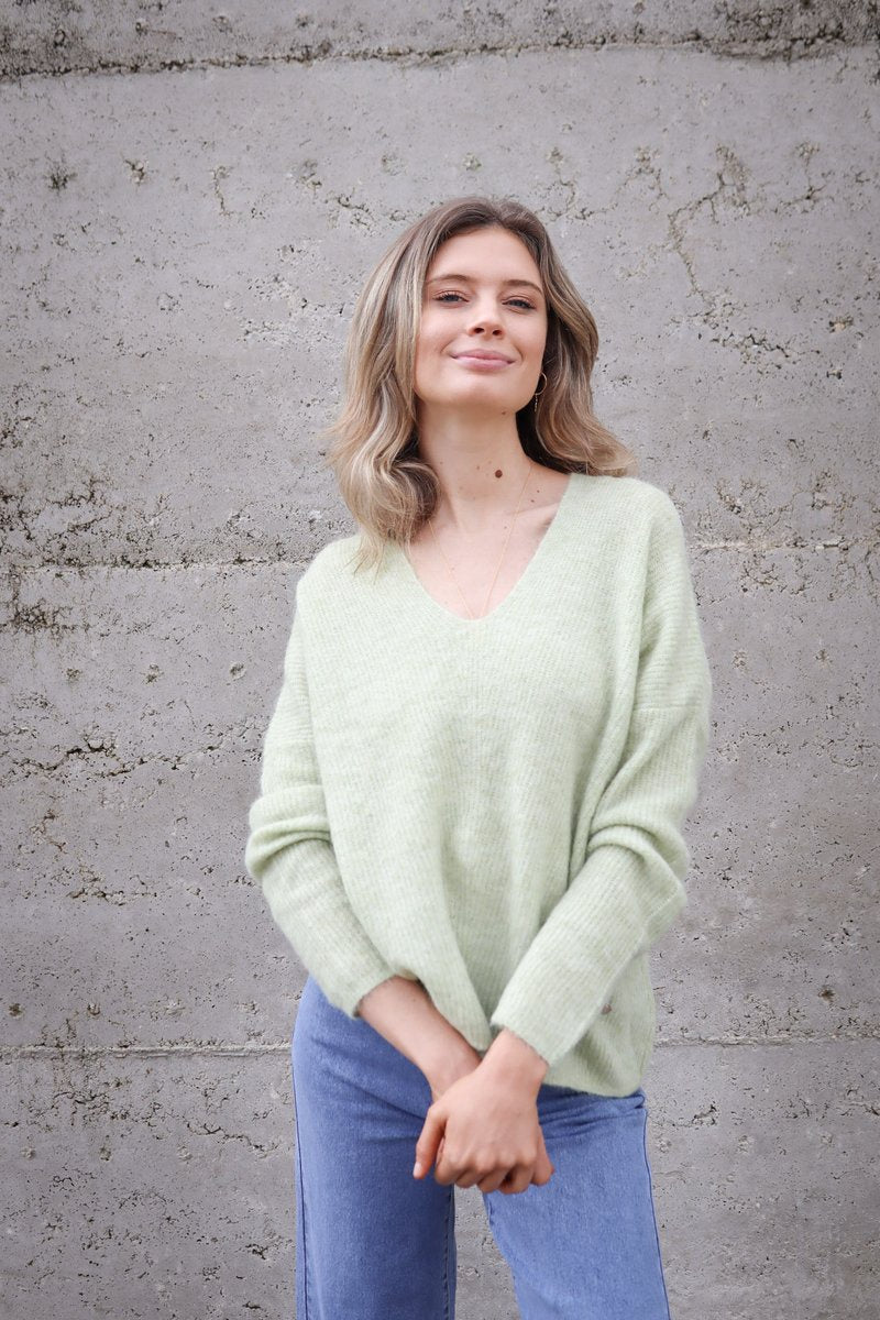 Mos Mosh Thora V-Neck Knit Jersey WINTER PEAR