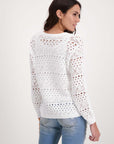 Monari V Neck Lace Cotton Sweater - White