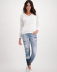 Monari V Neck Lace Cotton Sweater - White