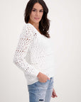 Monari V Neck Lace Cotton Sweater - White