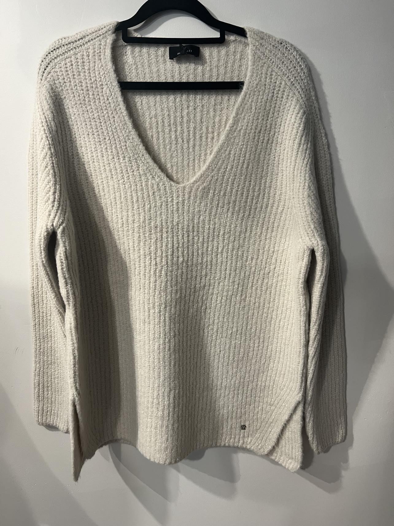 Monari V-Neck Seamless Fleece Sweater - Macadamia 806649