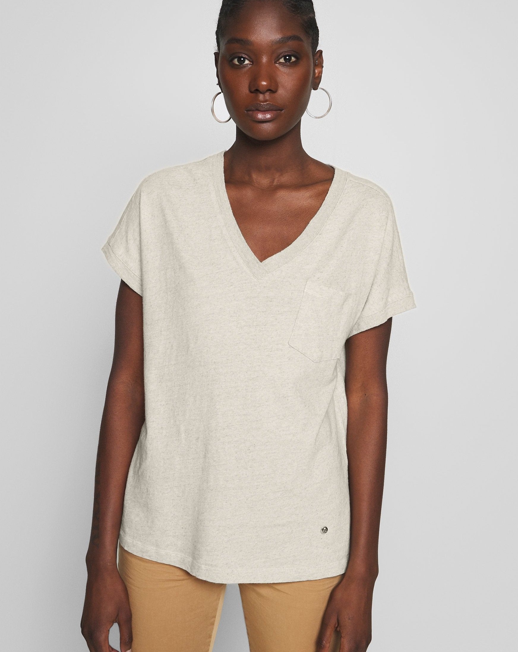 Mos Mosh Maya V-Neck Tee in Ecru