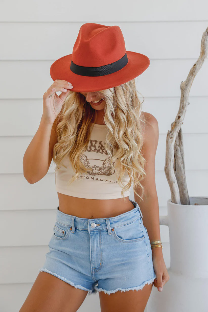 Free Spirit Panama Hat Black Fabric Band - Terracotta