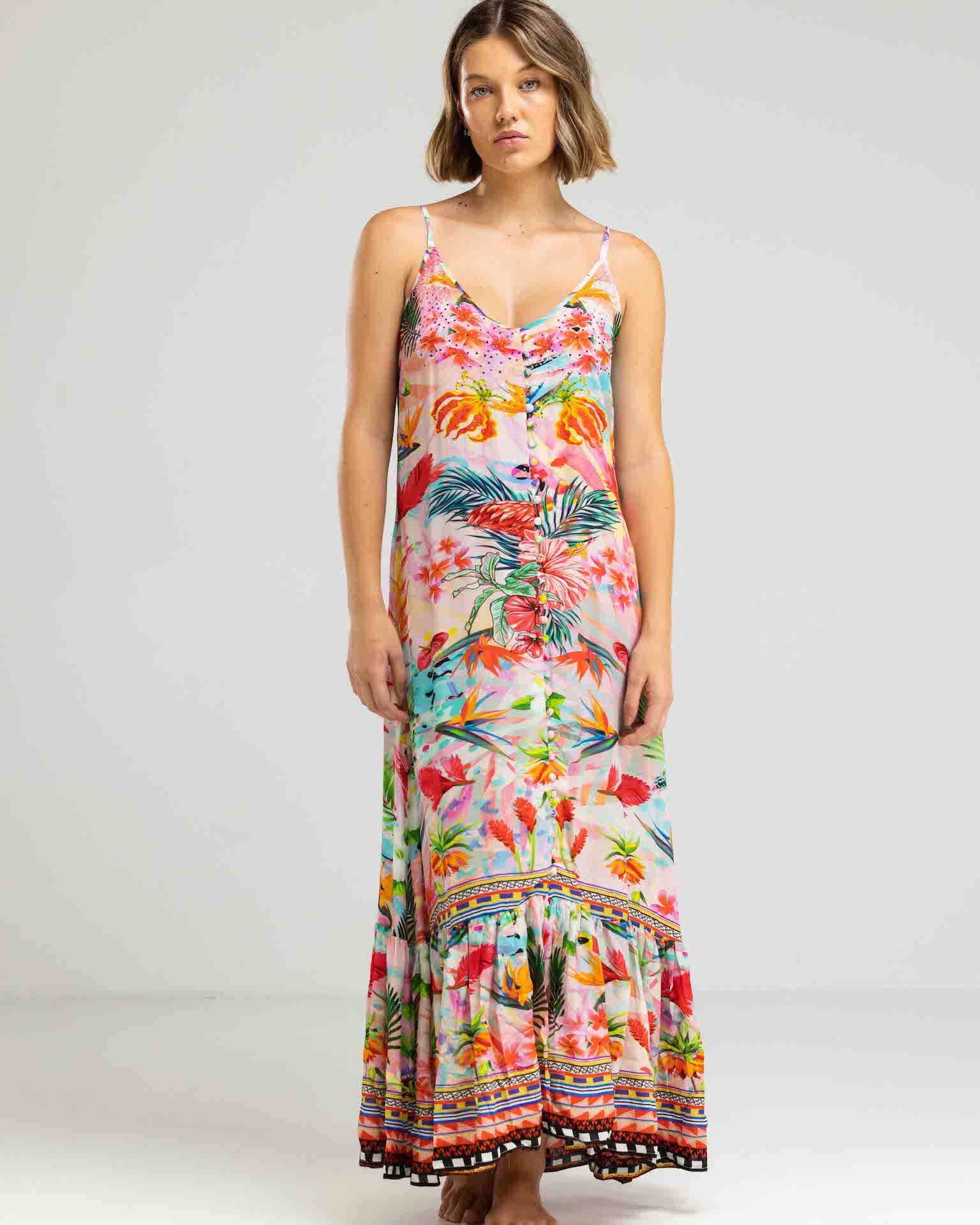 INOA Frill Strap Maxi Dress - Jardin de Paris