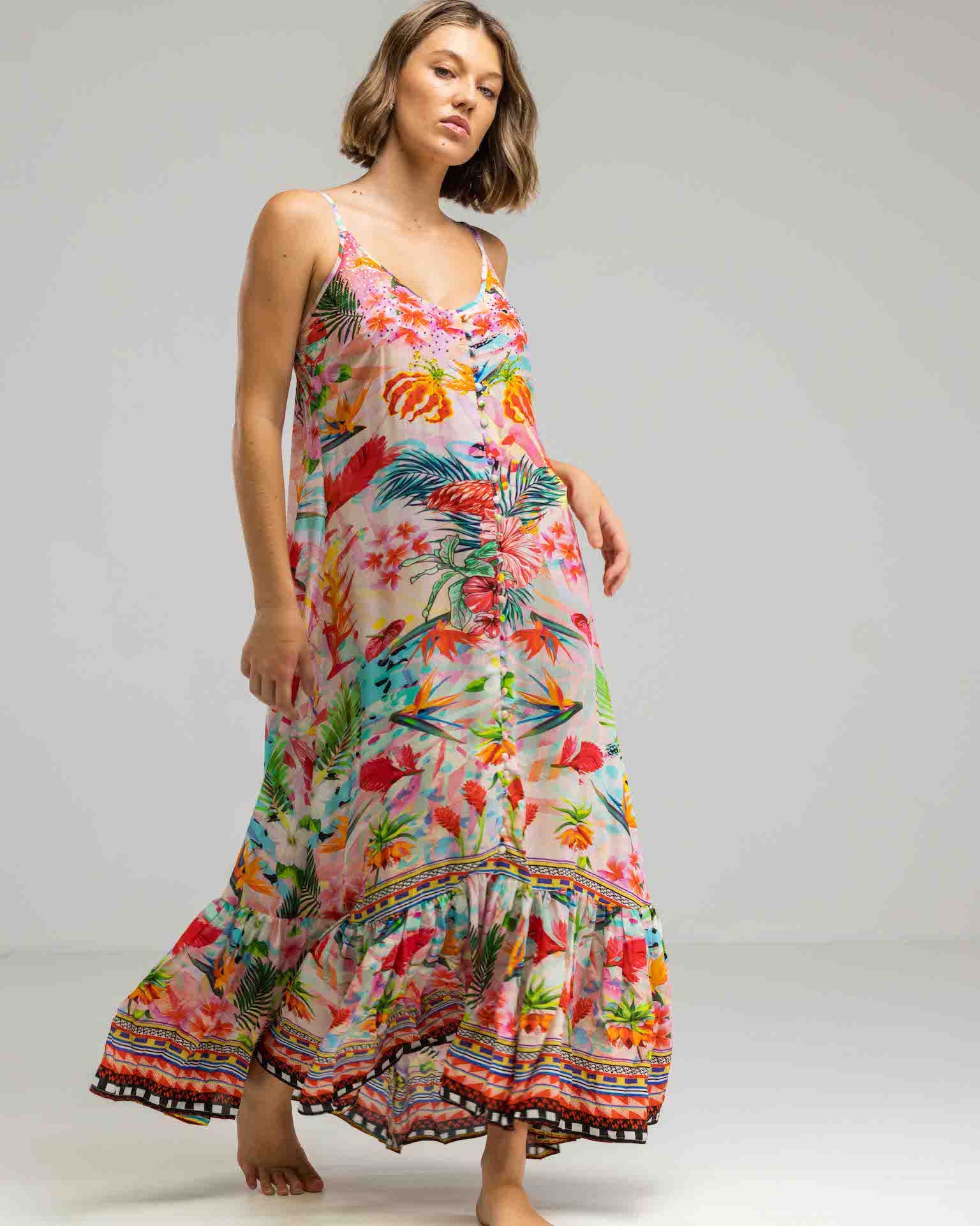 INOA Frill Strap Maxi Dress - Jardin de Paris