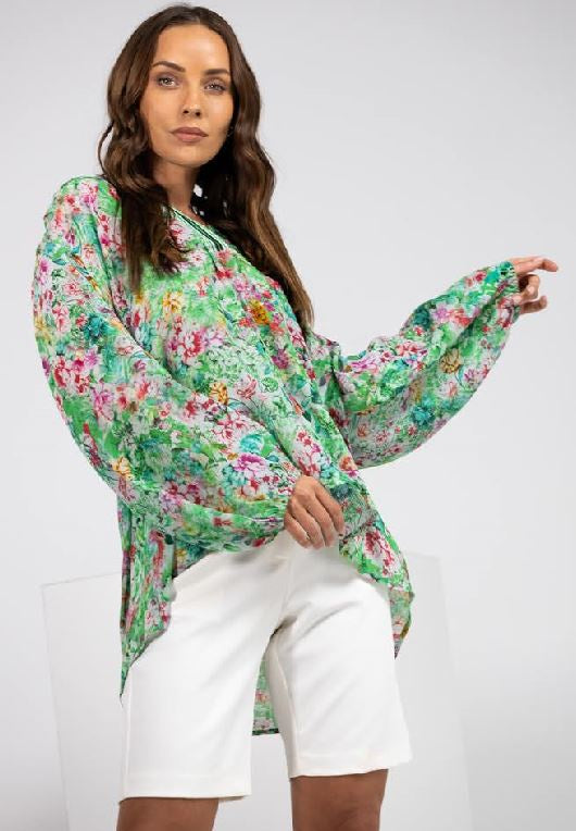 INOA Silk V Neck Top - Versailles Gardenia Green