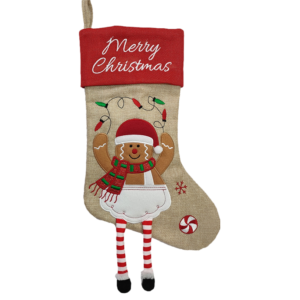 Christmas Stocking w/ Gingerbread Man w/ Dangly Legs