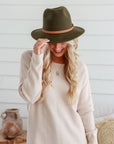 Free Spirit Panama Wool Hat Tan Band -Khaki