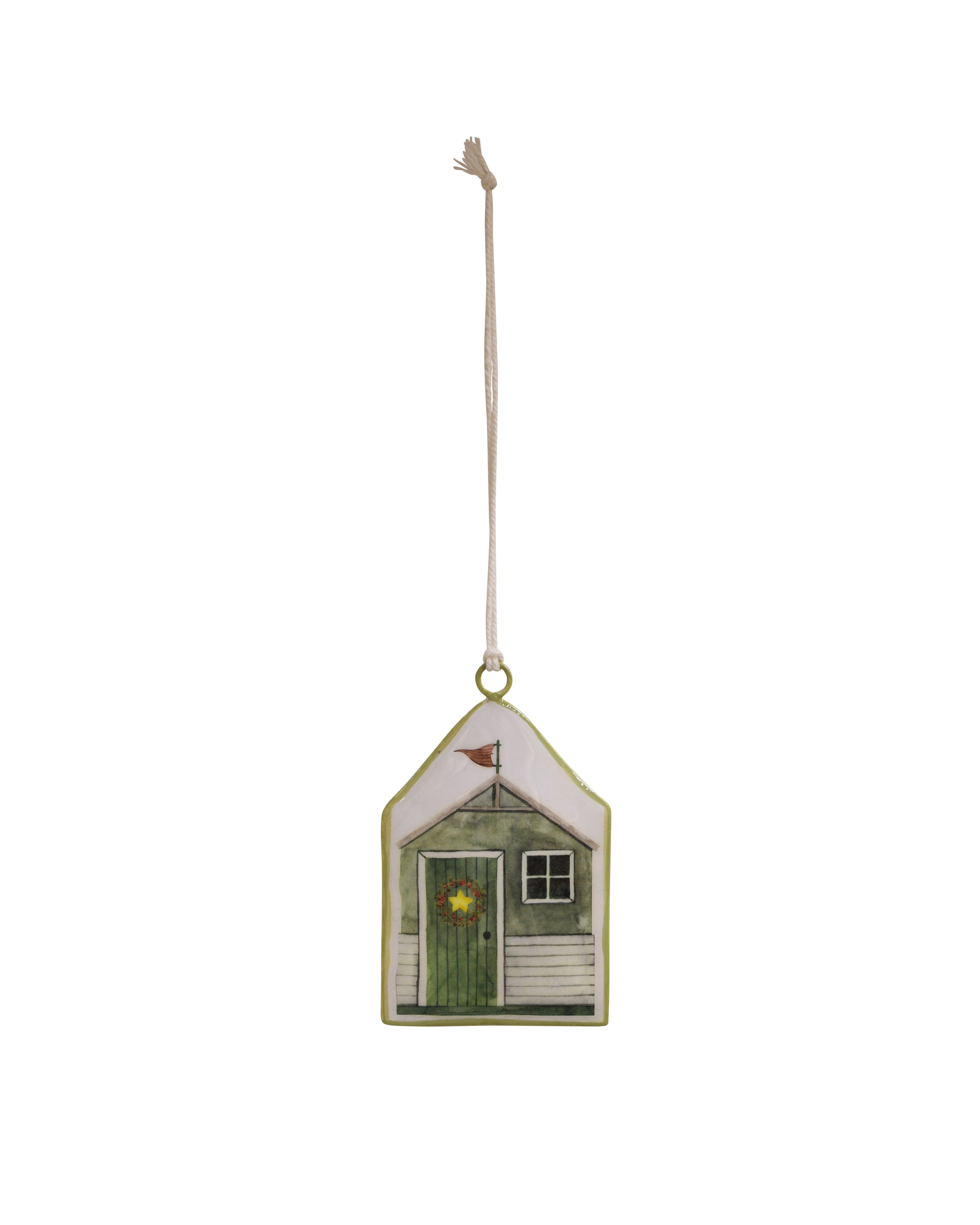 Maytime Enameled Hanging Beach House - Green Red Flag