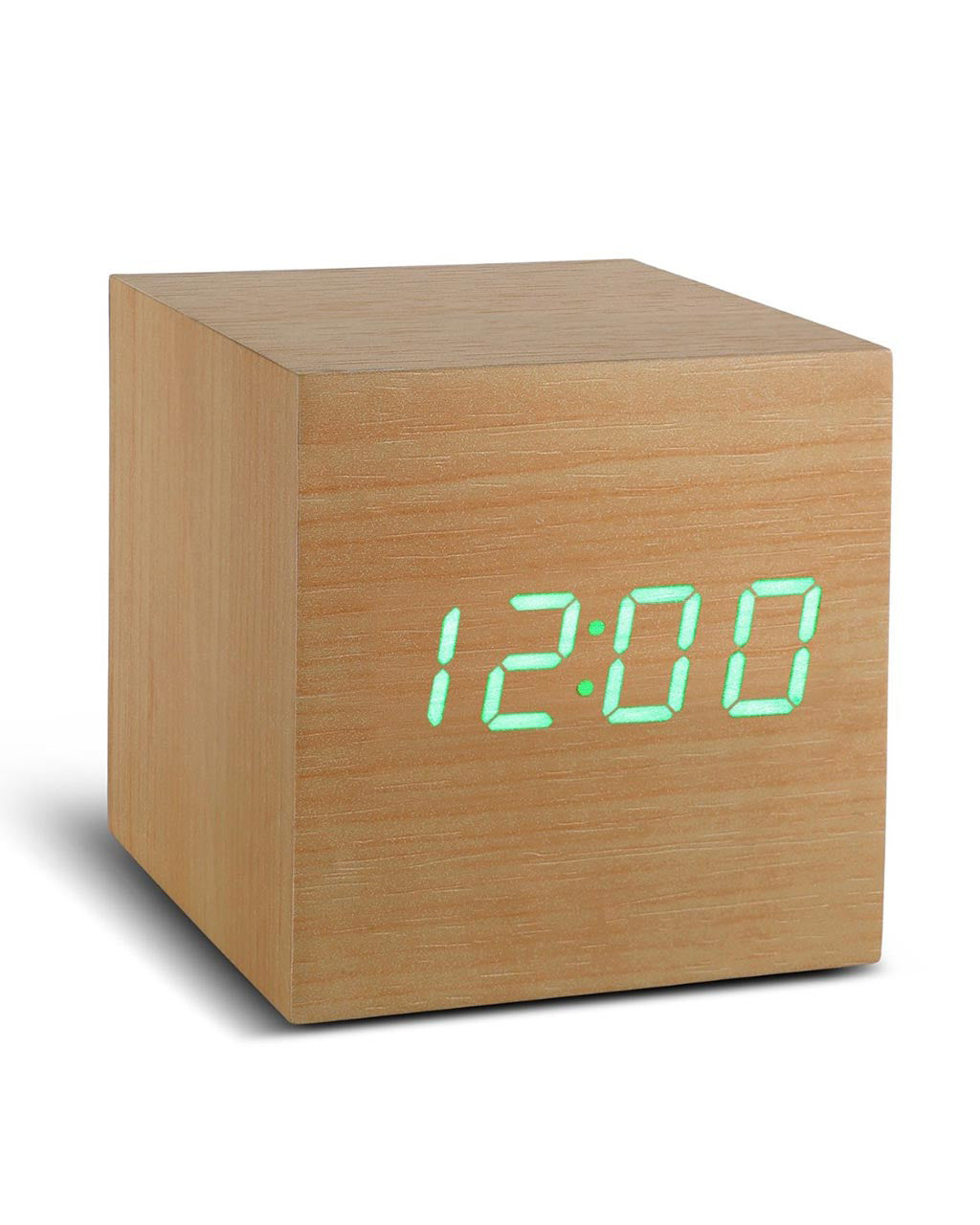 Gingko Cube Click Clock - Beech/Green LED