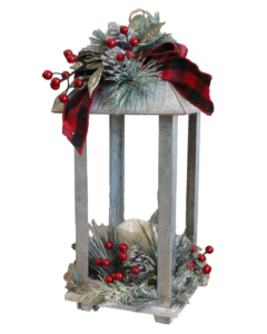 Christmas Heirloom Company Lantern w/LED Candle &amp; Flocked Pine Spray