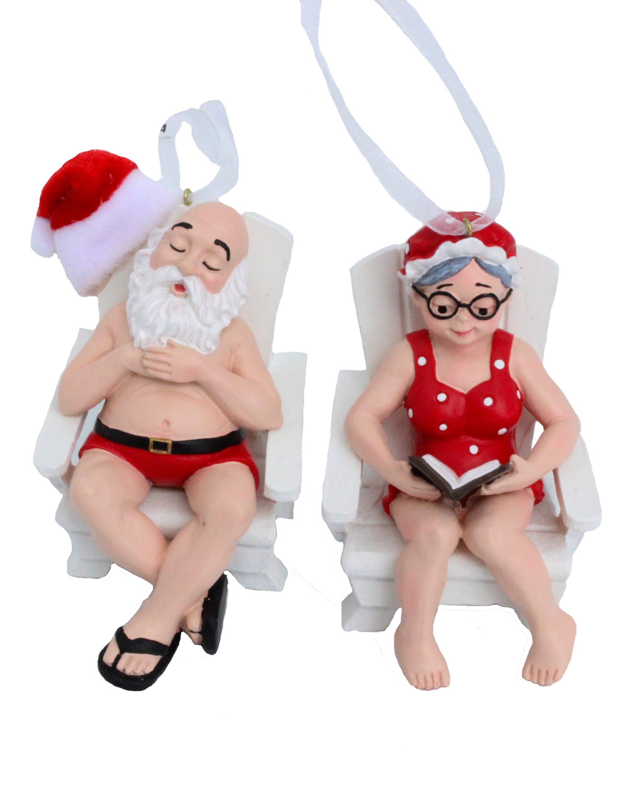Christmas Heirloom Company Mr &amp; Mrs Santa on Beach Chairs