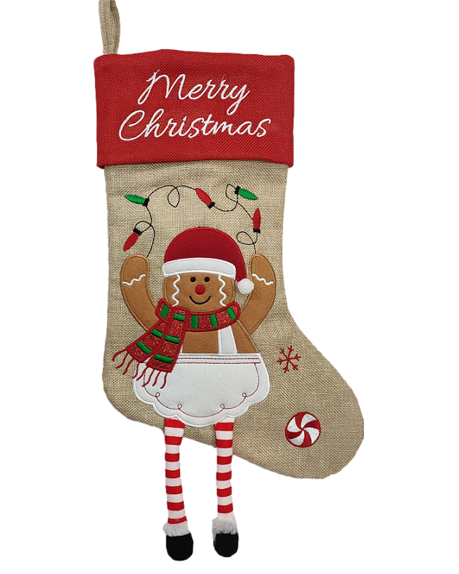 Christmas Heirloom Company Stocking w/ Gingerbread Man w/ Dangly Legs