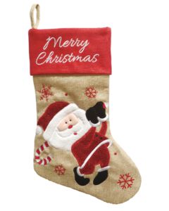 Christmas Heirloom Company Hessian Stocking w/ Santa &amp; Deer