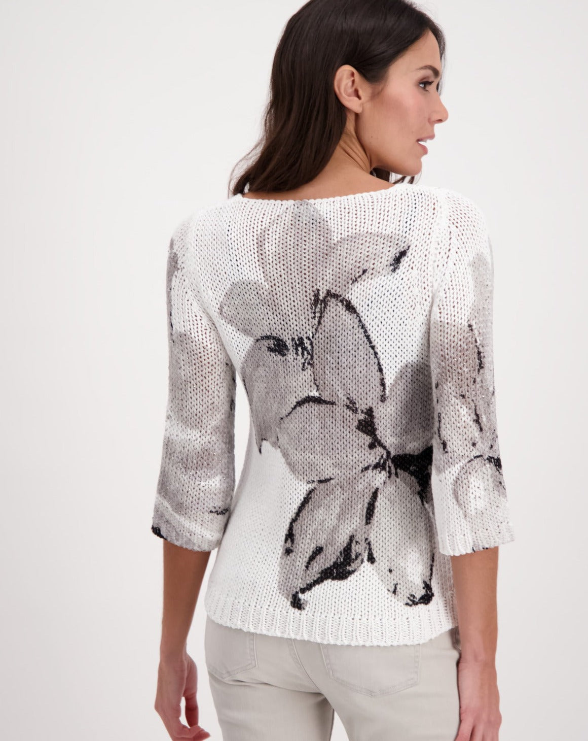 Monari 3/4 Sleeves Sweater - Big Flower
