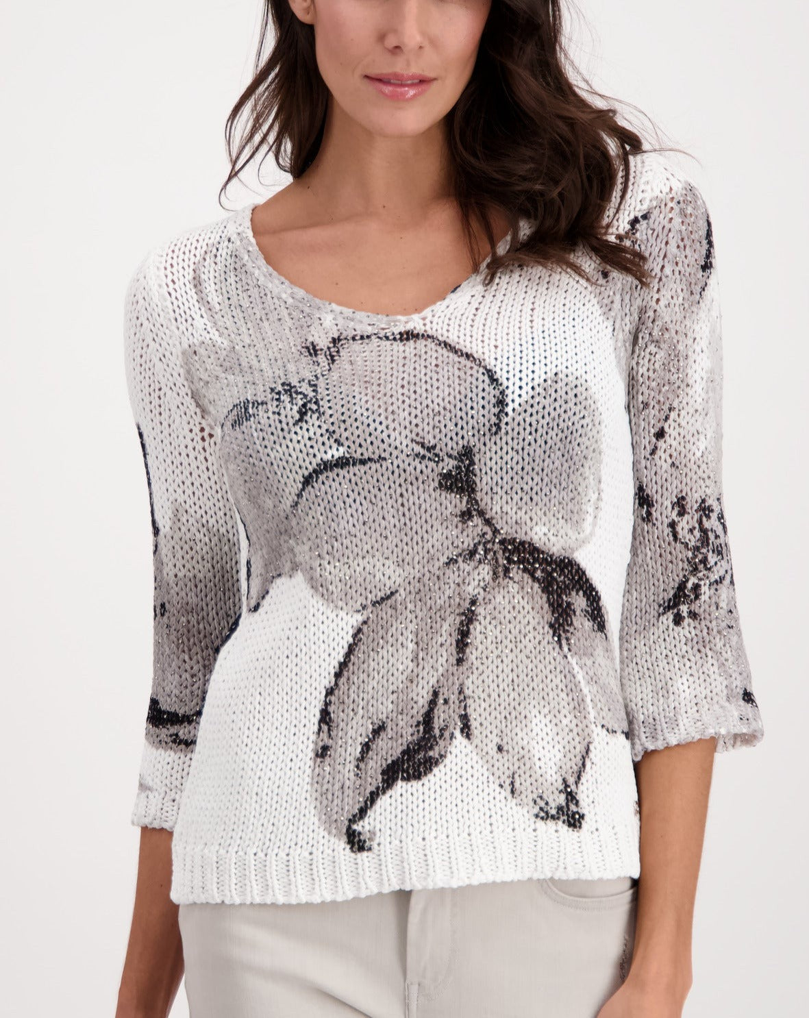 Monari 3/4 Sleeves Sweater - Big Flower