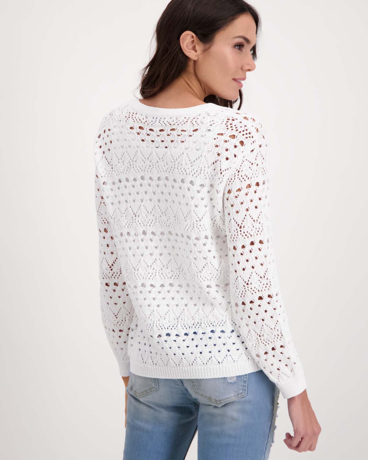 Monari V Neck Lace Cotton Sweater - White