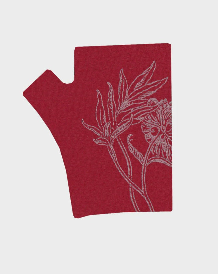 Crown &amp; Feathers Merino Fingerless Gloves - Hobo Red Rose Print