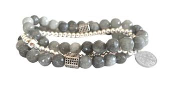 Lindi Kingi Beaded Bracelet Set | Luxe Grey and Silver