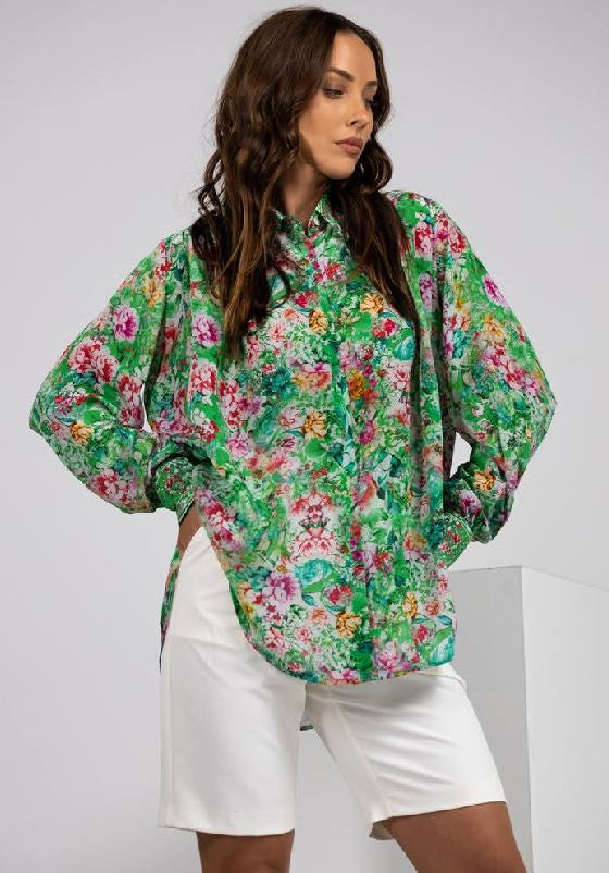 INOA Puff Sleeve Shirt - Versailles Gardenia Green