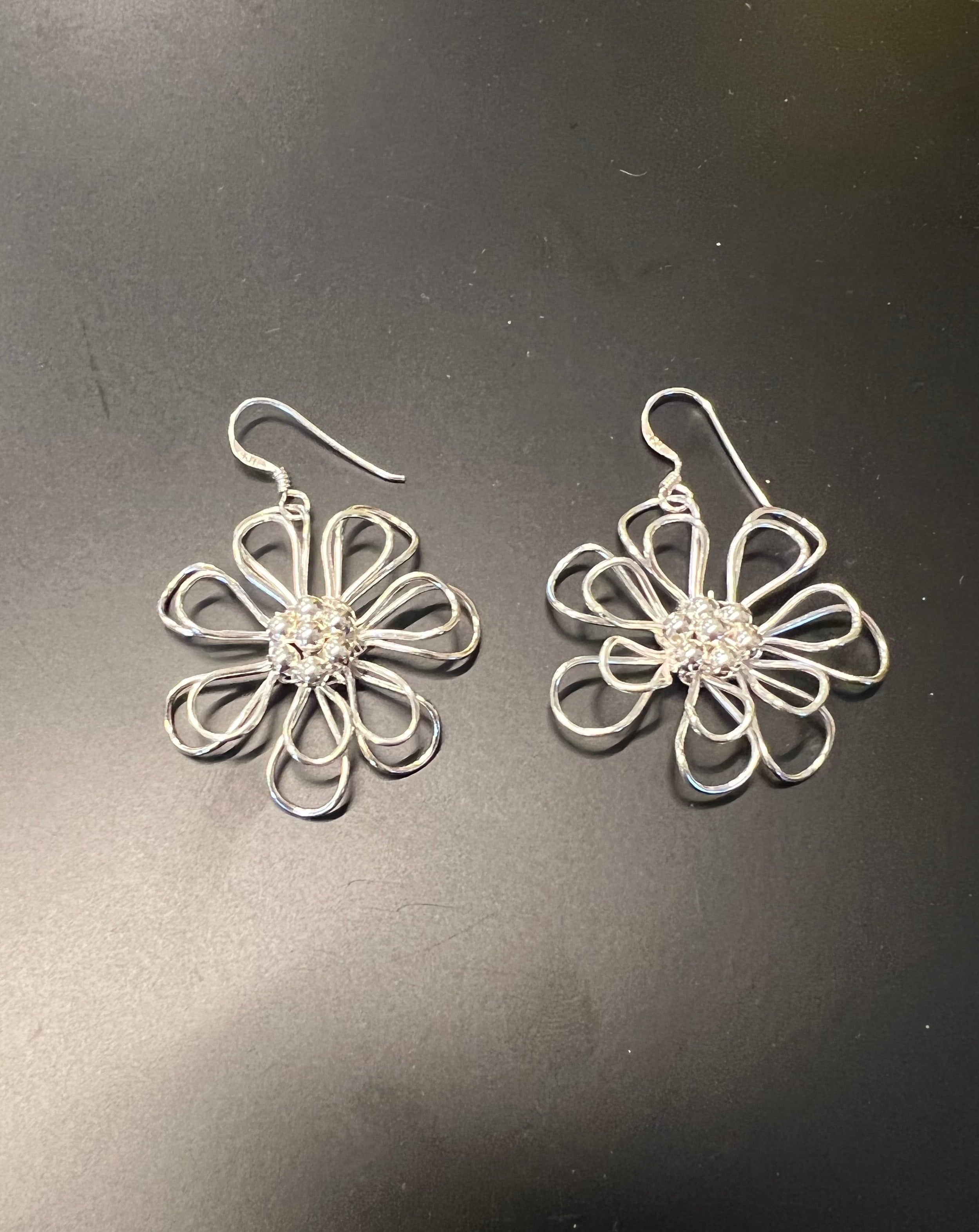 Devise Sculptured Flower Earrings - Sterling Silver